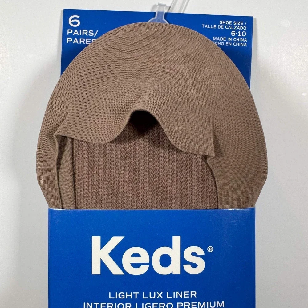 Keds Light Lux Liner No Show Socks Women 6-10 Brown 6 Pairs Cushioned Sole NWT